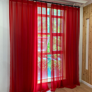 金衢窗帘中国风喜庆红色柔软金刚纱中式客厅卧室金刚高档垂坠窗纱