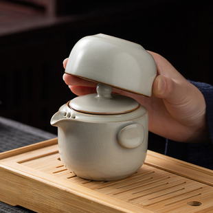 汝窑快客杯一壶一杯单个人专用泡茶壶茶杯简易露营便携式旅行茶具