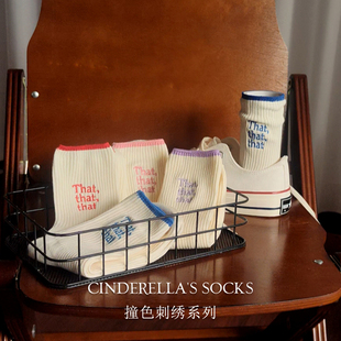 白色袜子女春秋款纯棉ins潮，韩国日系字母刺绣，运动情侣中筒堆堆袜