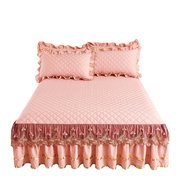 水洗棉加厚床裙式单件公主风夹棉床罩三件套床头罩，床套床笠单防滑(单防滑)