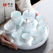 功夫茶具套装带茶盘手绘陶瓷，小泡茶壶茶杯，干泡托盘家用整套日