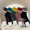 彩色块拼接River shop韩国进口纯棉女袜秋冬打底袜红色袜子