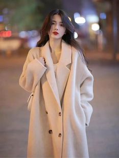 双面羊毛大衣女长款过膝今年流行茧型韩系温柔风，气质双面羊毛外套