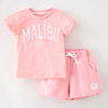 女童粉红色短袖t恤短裤子，套装宝宝纯棉夏装儿童，休闲运动服两件套2