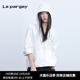 纳帕佳套头连帽短袖卫衣，2024夏季女式白色个性休闲设计感上衣