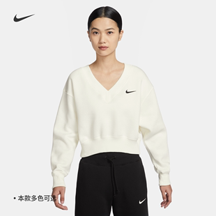 Nike耐克PHOENIX女子短款加绒上衣春季卫衣宽松FN3652