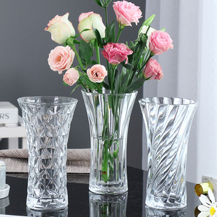 加厚压制水晶玻璃花瓶透明水培富贵竹，干花插花瓶，摆件客厅简约现代