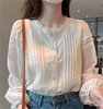 2024春季韩版设计感灯笼，袖蕾丝花边长袖衬衫，女高级感小衫上衣