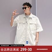 youshu纯色大口袋工装衬衫短袖，夏季男士纯棉，休闲简约半袖外套