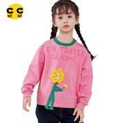 clanc潮牌童装23秋季儿童花朵图案宽松甜美印花长袖女童卫衣