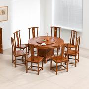 红木圆桌椅子组合中式圆餐桌实木饭桌花梨木，餐台刺猬紫檀餐桌圆形