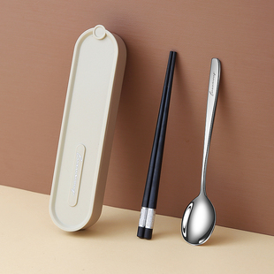 不锈钢筷子勺子天然鸡翅木筷子家用便携餐具套装单人筷勺子收纳盒