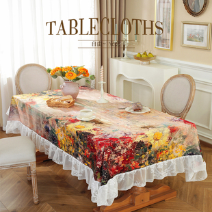 欧式高档餐桌布万能布艺田园茶几布小圆桌台布长方形碎花蕾丝盖布