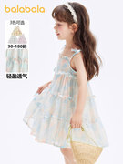 巴拉巴拉女童连衣裙2024夏装，儿童裙子雪纺吊带，蛋糕裙宝宝童装