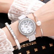 士手表表韩版歌迪款白色陶瓷手表三件套手镯女GEDI时尚