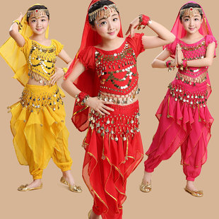 短袖旋转裤儿童印度舞蹈服装演出服女童肚皮舞新疆舞表演服