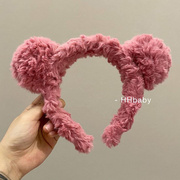 韩国毛绒超大兔耳朵蝴蝶结发箍玫瑰粉色网红洗脸韩式头箍发卡