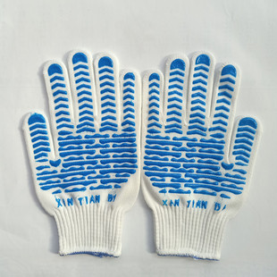 700克防滑浸珠加工作手套，厚点点棉纱劳保，塑纱线胶手套手套耐磨胶
