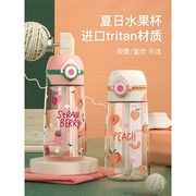 tritan儿童水杯吸管杯男女儿童学生夏季防摔塑料杯子便携水壶