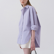 纯棉大码白色衬衫女宽松外套紫色男友风廓形oversize衬衣夏季