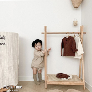 韩国ins实木儿童衣帽架，落地客厅卧室置物架幼儿园，简易挂衣服架子