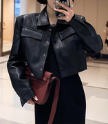 韩系黑色小香风皮衣外套，女2024春秋，宽松夹克高级感复古短款.