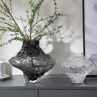 北欧山谷玻璃花瓶丹麦峡谷客厅透明插花水养轻奢高档创意艺术摆件