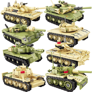 开智积木男孩益智力拼装坦克玩具，模型儿童拼插小颗粒组装军事汽车
