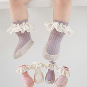 婴儿鞋袜春秋女宝宝公主学步室内防滑软底，儿童地板袜花边秋冬袜子