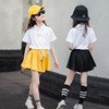 女童套装2024夏季韩版中大童学院风白色T恤短裙裤休闲两件套