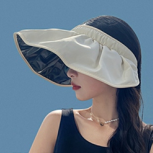 韩国黑胶贝壳帽空顶帽，女士太阳帽夏发箍式两用大沿遮阳帽防晒帽子