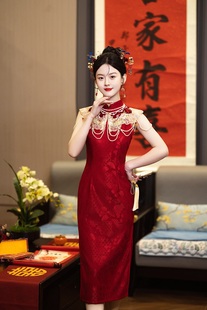 新中式2024旗袍敬酒服新娘，结婚订婚礼服，女复古晨袍高级感夏季