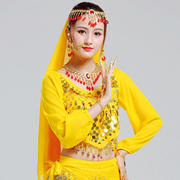成人肚皮舞头饰纱巾民族舞印度舞，演出配饰红珠，水滴头链新疆舞头纱