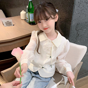 女童衬衫2024春装韩版儿童长袖，娃娃衫宝宝洋气，春秋薄款上衣潮