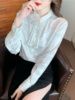 新中式国风白色蕾丝打底衫女春秋加绒雪纺衬衫内搭高级感盘扣上衣