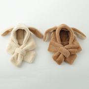 兔耳朵婴儿帽子儿童帽子围巾一体秋冬季护脸护耳宝宝保暖帽加绒帽