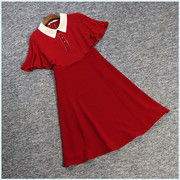 2023夏美M系列1 衣佳人折扣女装 娃娃领 斗篷式 红色修身连衣裙
