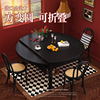 法式复古黑色全实木餐桌，可折叠伸缩方变圆桌美式客，餐厅饭桌小户型