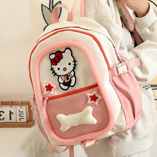 小猫书包粉色可爱日系lolita甜美帆布包高中生大学生大容量双肩包