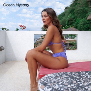 OceanMystery紫色压褶椭圆内衣式性感 比基尼女 沙滩度假泳装