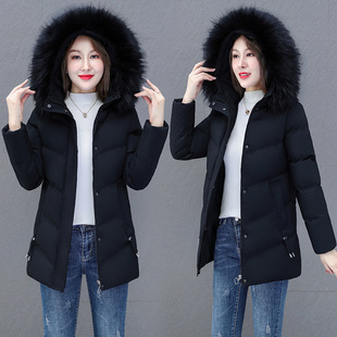 棉衣女冬季外套2021中长款韩版修身可拆卸毛领棉袄面包服