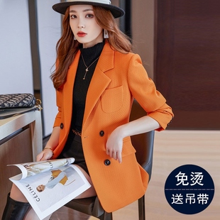 橙色西装外套，女秋冬季时尚高级感炸街小个子，女士西服上衣2024