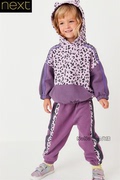 英国next女童灰紫色，豹纹连帽卫衣运动裤，卫裤套装m93-282