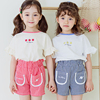 bebezoo韩国童装2023夏季女童短袖t恤格子配色包边圆领荷叶袖上衣