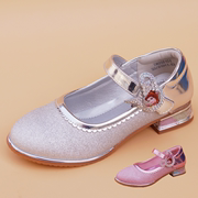 小叮当女童银色爱莎公主鞋水晶鞋软底小女孩儿童表演水钻高跟单鞋