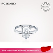 情人节礼物roseonly玫瑰珠宝，18k白金镶钻戒指玫瑰公仔，熊戒指(熊戒指)
