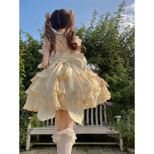奶黄色后背大蝴蝶结，lolita连衣裙op洋装，洛丽塔软妹公主裙