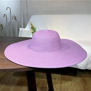 香芋紫色大沿可折叠草帽女夏天纯色防紫外线遮阳防晒太阳帽子