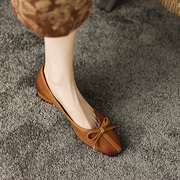 SAIFEI小众设计英伦风浅棕色单鞋方头浅口拼接渐变色粗跟蝴蝶结女