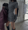 韩国女装2023冬款抽绳气质个性螺纹弹力连衣裙+手套3件套